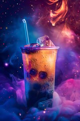Wall Mural - Abstract cosmic galaxy tea