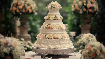 Wall Mural - artificial intelligence image of a cake with beautiful decorations for all kinds of occasions such as weddings