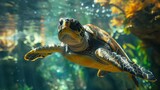 Fototapeta Big Ben - Turtle in Clear Underwater Scene with Copy Space Generative AI