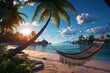 Tranquil scenery relaxing beach tropical blue sea background landscape with summer holiday vacation