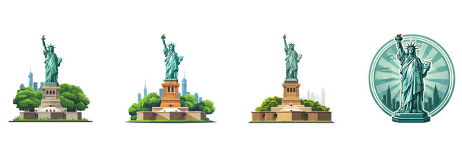 Statue of Liberty, American landmark, freedom symbol clipart vector illustration set