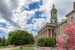 The campus of Penn State University with flowers in sunny day, State College, Pennsylvania.