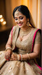 Golden Splendor: Mesmerizing Portrait of an Indian Bride in Opulent Golden Attire and Regal Jewelry, Generative AI.