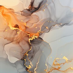 Wall Mural - luxury abstract fluid art created using the alcohol ink technique. A tender and dreamy wallpaper featuring transparent waves and golden swirls, ideal for posters.