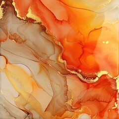 Wall Mural - Natural luxury abstract fluid art created using alcohol ink technique. Delicate and ethereal wallpaper featuring transparent waves and golden swirls, ideal for posters.