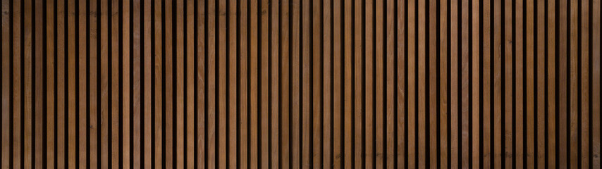 Poster - Wood background banner panorama long - Brown wooden acoustic panels wall texture , seamless pattern..