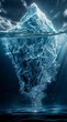 Split view above and below water of large iceberg floating