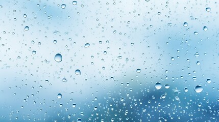 Poster - Raindrops create patterns on glass against a backdrop of blue and white skies.