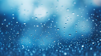 Canvas Print - Raindrops decorate a blue glass backdrop, with street bokeh lights creating an abstract autumnal ambiance.