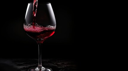 Wall Mural - Red wine in a wineglass stands out against a black background in a captivating macro shot.