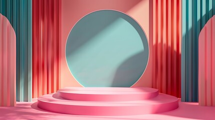 Wall Mural - Podium background, Abstract scene for products, Mockup product display, Stage showcase, Studio geometric scene, 3D Rendering. Generative Ai