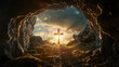 Beautiful picture of a cross taken from a cavern symbolizing religion and faith	
