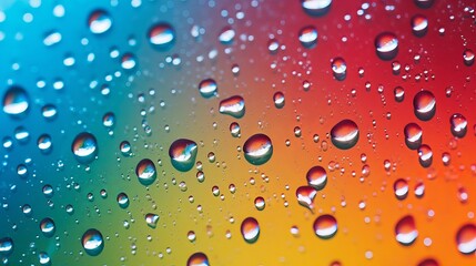 Wall Mural - Water droplets cling to glass against a colored background, creating an intriguing visual effect.