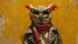 a painting of an owl wearing a leather jacket with a scarf around it's neck and sunglasses on it's head.