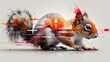 a digital painting of a squirrel with red and orange streaks on it's body and a black and white tail.