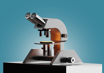 Poster - microscope for scientific work. magnifying device for laboratory. minimalistic microscope. laborator