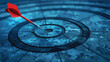 Blue tinted target on grid with red arrow