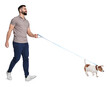© New Africa - Smiling man walking with dog on white background