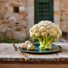 cauliflower on wooden table