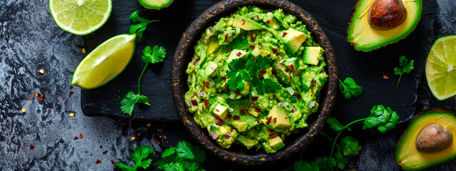 Wall Mural - Guacamole sauce in a bowl. Selective focus.