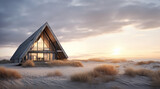 Fototapeta Dinusie - Modern beige wooden a-frame  house