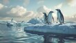A group of penguins standing on an ice floe, representing wildlife adaptation to extreme environments
