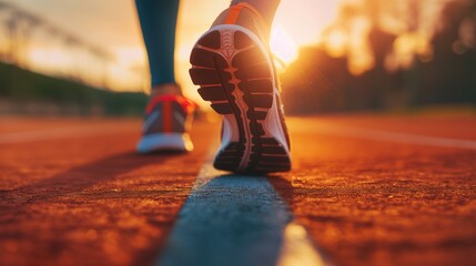 Wall Mural - Runner athlete running on racetrack. Woman fitness jogging workout wellness concept.