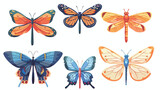 Fototapeta Motyle - Butterfly and dragonfly set cartoon isolated illustr