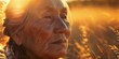 elderly woman with wrinkles at sunset close-up portrait Generative AI
