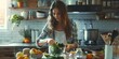 woman cutting salad in the kitchen Generative AI
