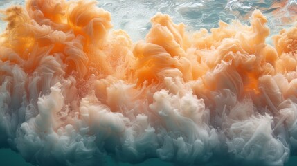 Wall Mural -  a close up of an orange and white substance floating in a body of water on top of a body of water with a white substance floating in the middle of the water.