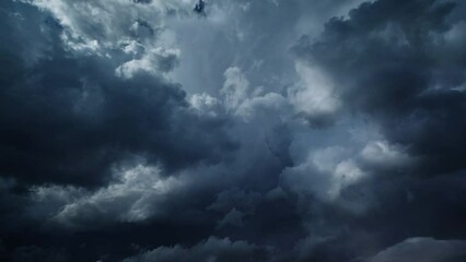 Wall Mural - Storm clouds and lot of lightning during a thunderstorm. Dramatic clouds moving fast, 4k