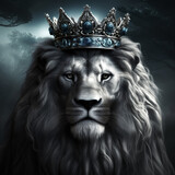 Fototapeta Zwierzęta - A majestic portrait capturing the regal essence of a king lion adorned with a magnificent crown