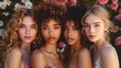 © steevy84 - Portrait of diverse group of beautiful young women looking at camera, with flower decorations