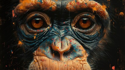 Wall Mural -  a close up of a monkey's face with lots of paint splattered on it's face and the eyes of the monkey's upper half'nose'nose '.