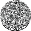 Beautiful abstract flowers inside circle shape for design elements and adult coloring book pages. Vector illustration	