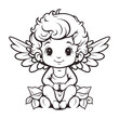 Vector illustration of a cute cherub, angel, 
Seraphim, adorable biblical character, black line art on white background for stickers, coloring book, printing, laser cutting