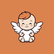Vector illustration of a cute cherub, angel, 
Seraphim, adorable biblical character, orange background for stickers, coloring book, printing, laser cutting