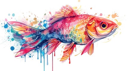 Wall Mural -  a watercolor painting of a goldfish with splashes of paint on the bottom of the fish's body and the bottom part of the fish's body.