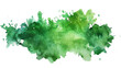 Lush green watercolor strokes and splatters creating a vibrant abstract image on a clean white background