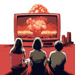 Familie in Trance schaut globale Krise auf dem Fernseher vektor