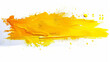 A splash of vivid yellow paint with an expressive smear across a stark white background