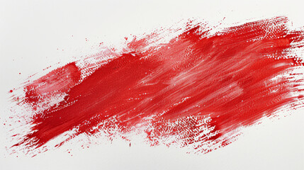 Wall Mural - Vibrant red paint stroke with texture, dynamic movement against a pure white canvas