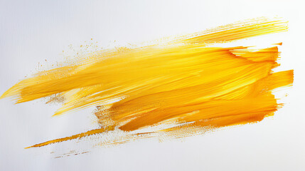 Wall Mural - Bright yellow acrylic paint with a broad, energetic brush stroke on a white canvas background