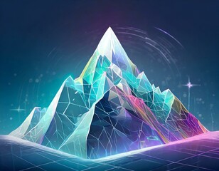 Hologram style mountain peak symbolizes the pinnacle of success and achievement in the era of human race climbing the corporation leader 