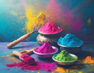 Wall Mural - Colorful holi powder blowing up full range of colors explosion for holi celebrations