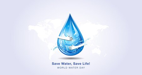 Wall Mural - World water day. Promotional awareness Banner background. Water Saving, water conservation poster concept. Vector illustration.