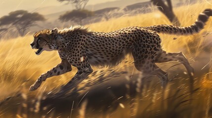 Wall Mural - sleek cheetah races across the grasslands with unmatched speed.