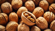 Background with walnut nuts, top view of nuts