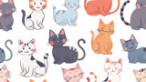 Fototapeta Pokój dzieciecy - Seamless pattern with cartoon cats isolated on white